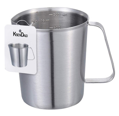 KSENDALO SUS304 Stainless Steel Measuring Cup Pitcher, 16oz/2Cup/500mL Metal Measuring Cup with Precision Engraved Markings for Kitchen Baking, Frothing, Liquid, Coffee, Milk
