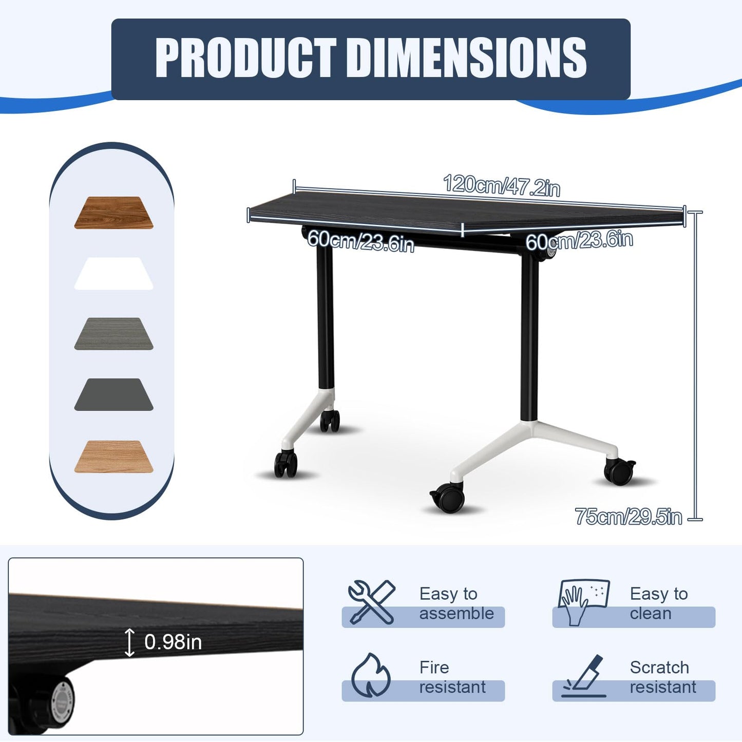 Folding Conference Table,Mobile Conference Room Tables with Wheels,47.2In Modern Seminar Tables,Flip Top Training Table for Office Classroom,Space-Saving Design
