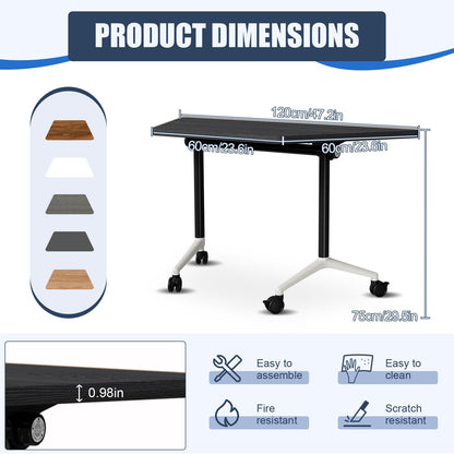 Folding Conference Table,Mobile Conference Room Tables with Wheels,47.2In Modern Seminar Tables,Flip Top Training Table for Office Classroom,Space-Saving Design