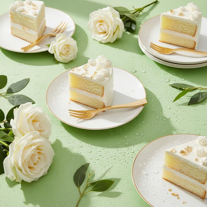 Festiva 200Pcs Gold Dessert Plates 6.3" with Forks 5"- Small Disposable Dessert/Appetize/Cake Plates Plates- serve 100 guests include 100Plates 100Forks for Wedding &Birthday Party & Outdoor
