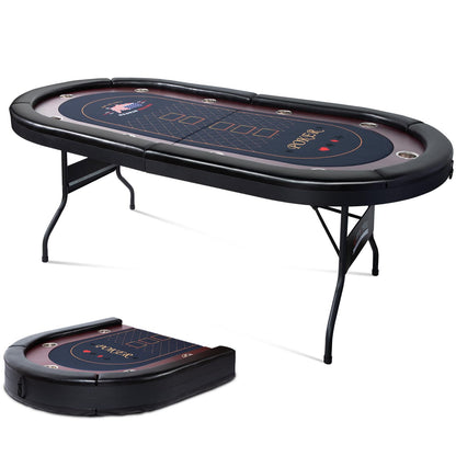REAHOISY 10 Player Foldable Poker Table, 86" Large Professional Folding Texas Holdem Poker Card Table, Portable Casino Table for Game Room with Padded Rails & Cup Holders