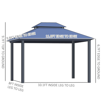 Outsunny 10' x 12' Hardtop Gazebo Canopy with Polycarbonate Roof, Aluminum Frame, Permanent Pavilion Outdoor Gazebo with Netting, for Patio, Garden, Backyard, Deck, Lawn, Light Gray