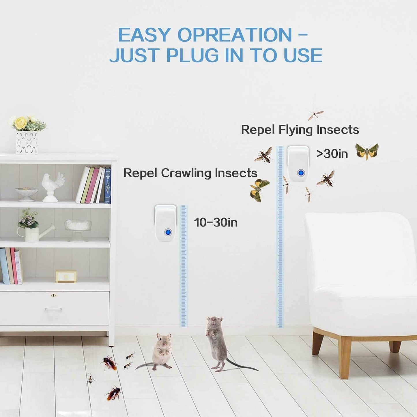 Ultrasonic Pest Repellent Indoor, Pest Control for Rodents, Mosquitoes, Ants, Cockroaches, Rat, Mice, Fleas, Beetles and Other Insects, Non-Toxic, Safe for Humans, Home, Office, Hotel (6 Packs)