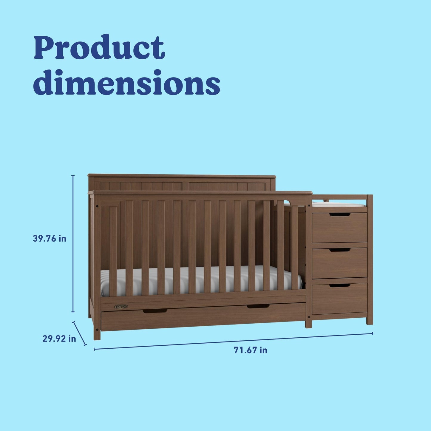 Graco Hadley 5-in-1 Convertible Crib & Changer – GREENGUARD Gold Certified, Fits Standard Crib Mattress, Converts to Toddler Bed and Full Bed, 4 Adjustable Mattress Heights (Hazelnut)