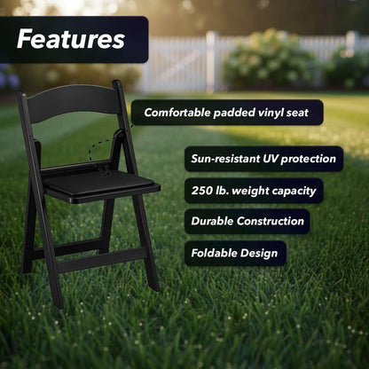 Zedfire Set of 8, Black Resin Folding Chairs with Vinyl Seat, Commercial Event Chairs, Foldable Chair for for Party, Wedding, Picnic, Indoor/Outdoor use