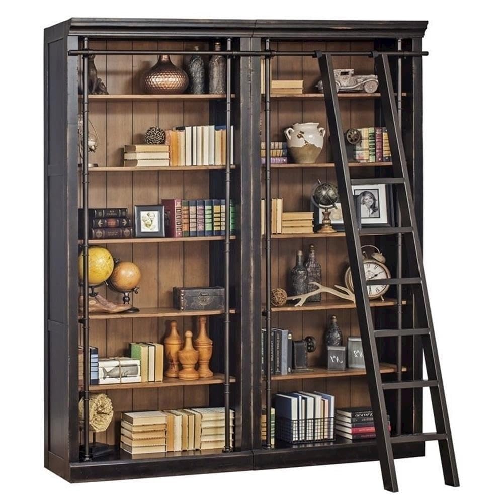 Starlight Toulouse Metal Rolling Ladder, 90" H, 8-Foot Tall Bookcase Companion, Finished on All Sides, Durable Construction, Black