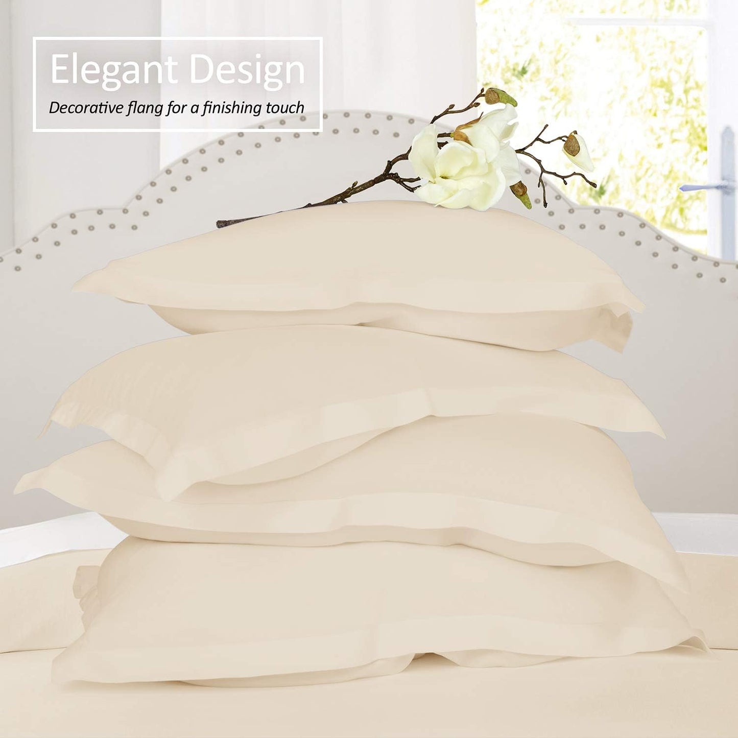 Nestl Cream Soft Pillow Shams Set of 2 - Double Brushed Microfiber Pillow Covers with 1.5” Decorative Flange, Standard