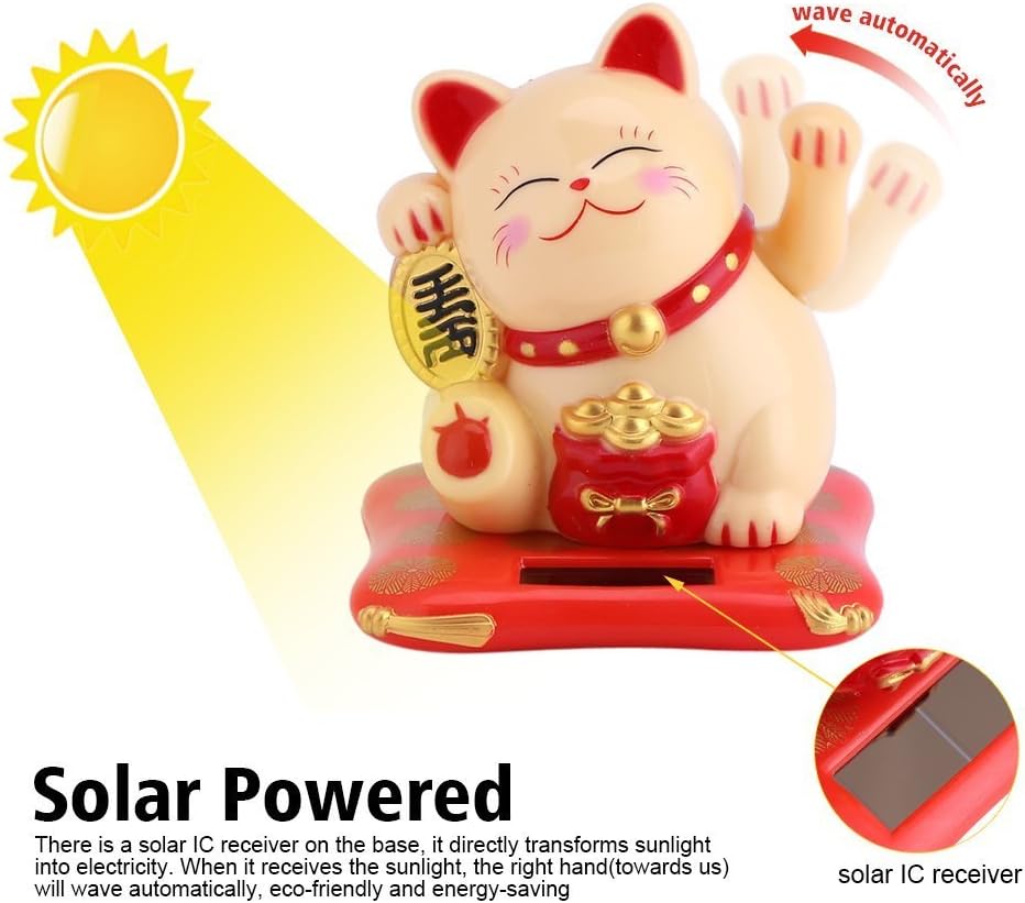Acogedor Solar Waving Cat, Good Luck Lucky Welcoming Cat with Waving Arm for Car Home Office Decoration