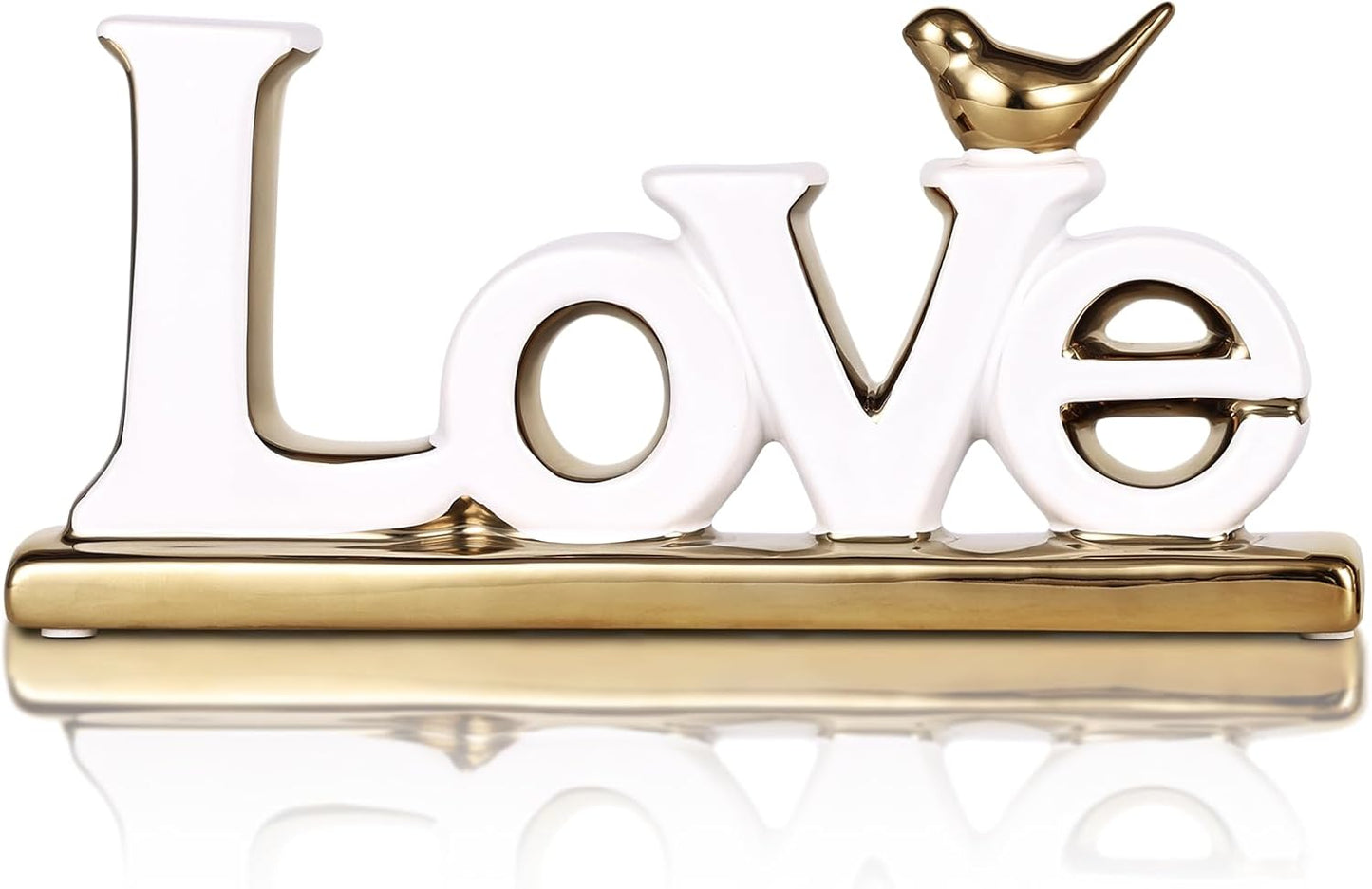 Love Sign, White & Gold Room Decor, Knick Knack Shelf, Gold Bird, Boho Bookshelf, Abstract Statue, For Living Room