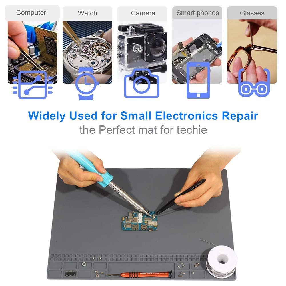 Solder Mat, Premium Silicone Electronics Repair Mat, Heat Resistant 932°F Magnetic Soldering Mat for Solder Station, Phone, Computer, Laptop Repair 13.8'' x 9.8'' Gray