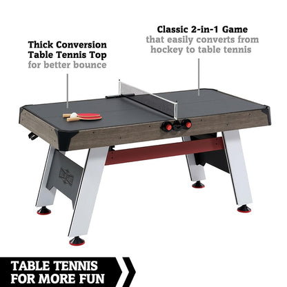 Hall of Games 5.5' Arcade Air Powered Hockey Table and Tennis Top 2-in-1 with Pusher, Puck, Net, and Paddle Set
