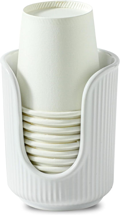 3-4oz Countertops Dobbyby Ceramic Bathroom Cup Dispenser with Stylish Vertical Stripes - Disposable Mouthwash Cup