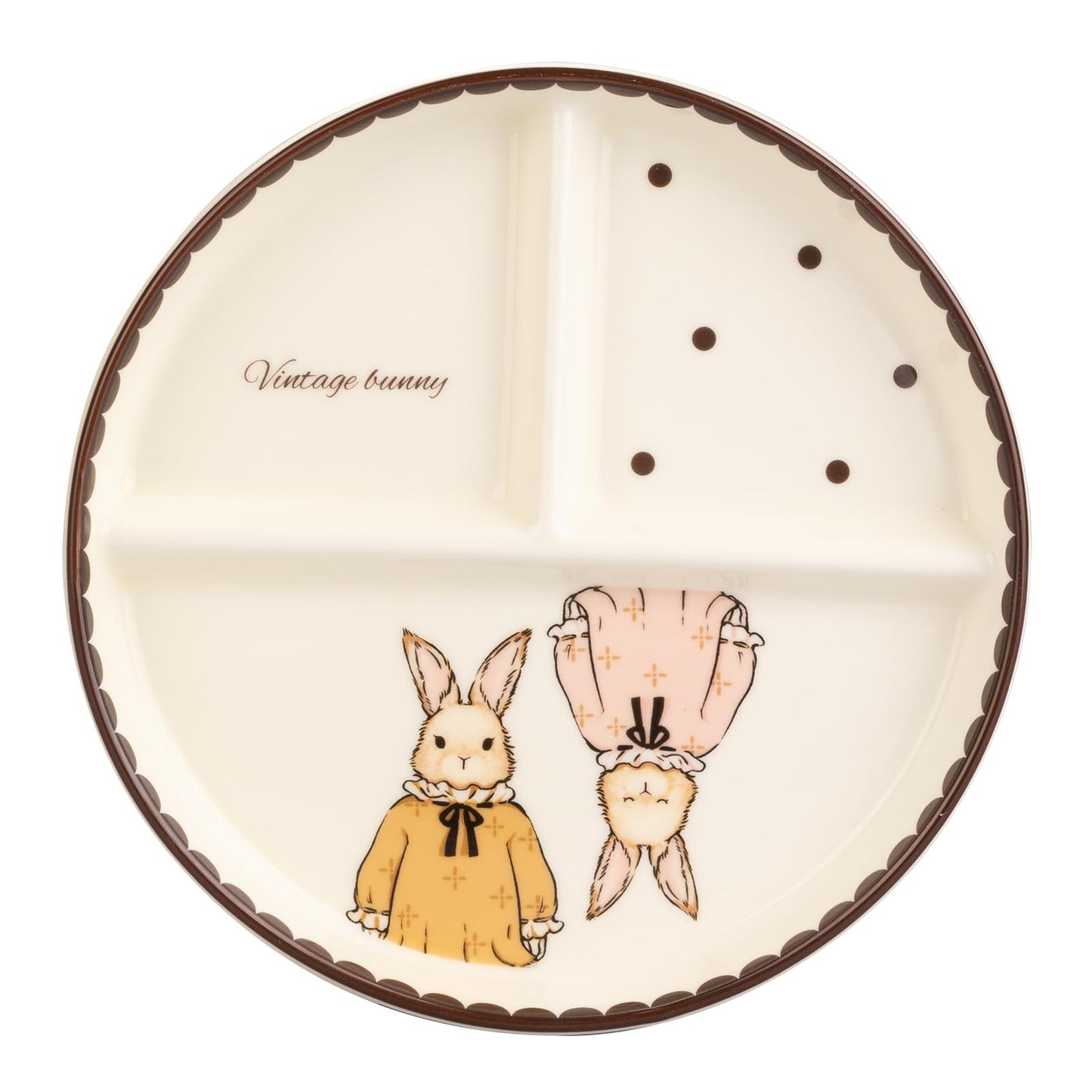 MDZF SWEET HOME Ceramic Divided Plate, 3-Compartment Portion Control Tray for Weight Loss & Healthy Eating, Cute Hera Bunny & Polka Dot Design, Aesthetic Sectioned Dinnerware