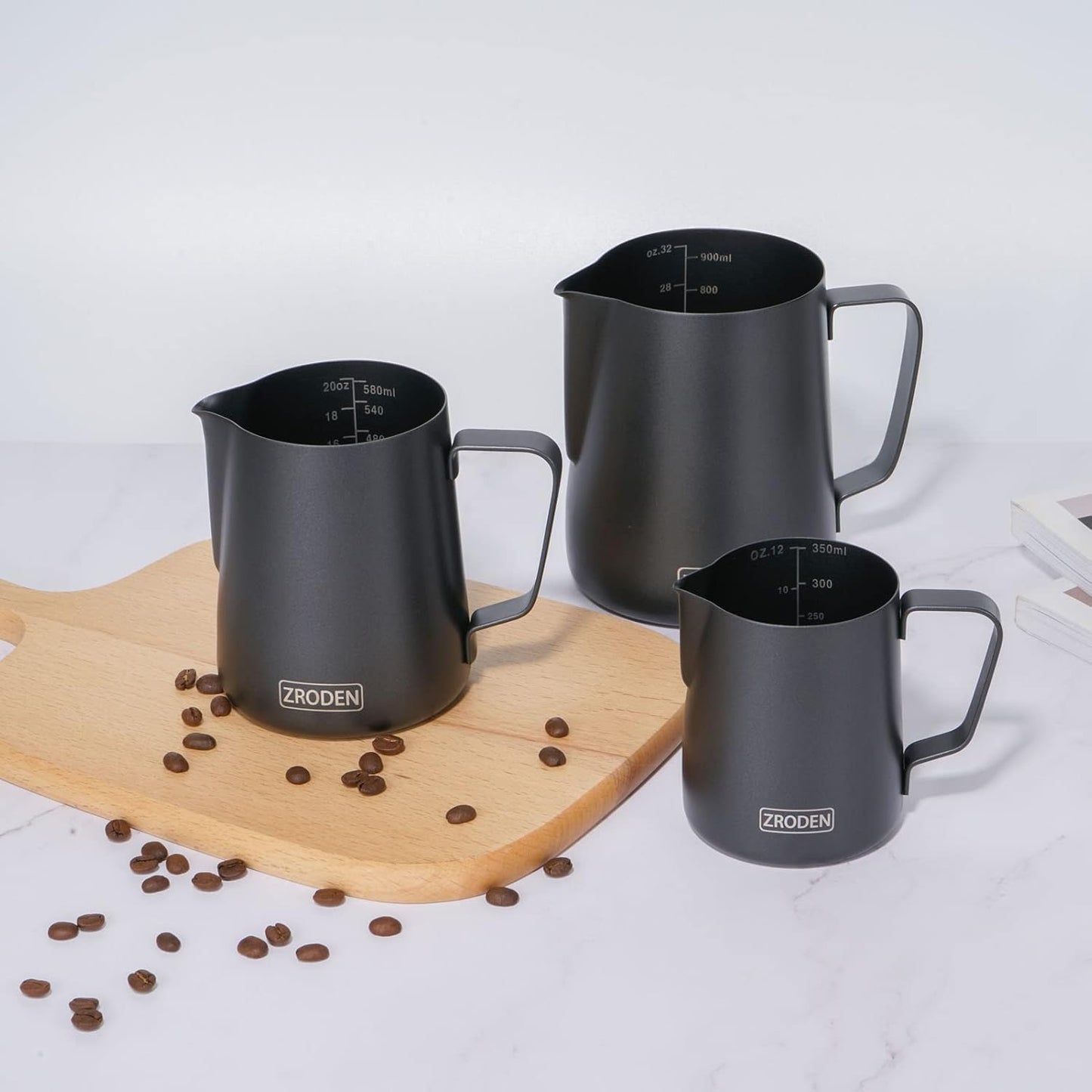 Milk Frothing Pitcher, 12oz Stainless Steel Espresso Steaming Jug, Barista Tools for Cappuccino Coffee, Matte Black
