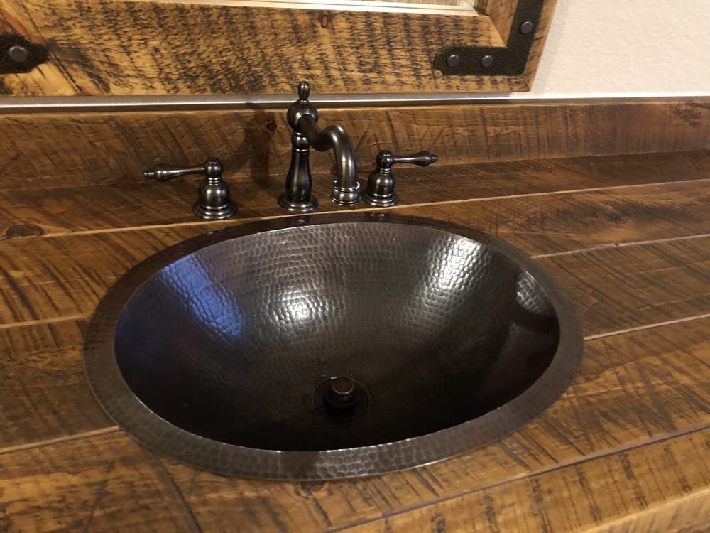 SimplyCopper 19" Oval Rustic COMBO Copper Bath Sink with Lift & Turn Drain & 2-Handled Faucet in ORB