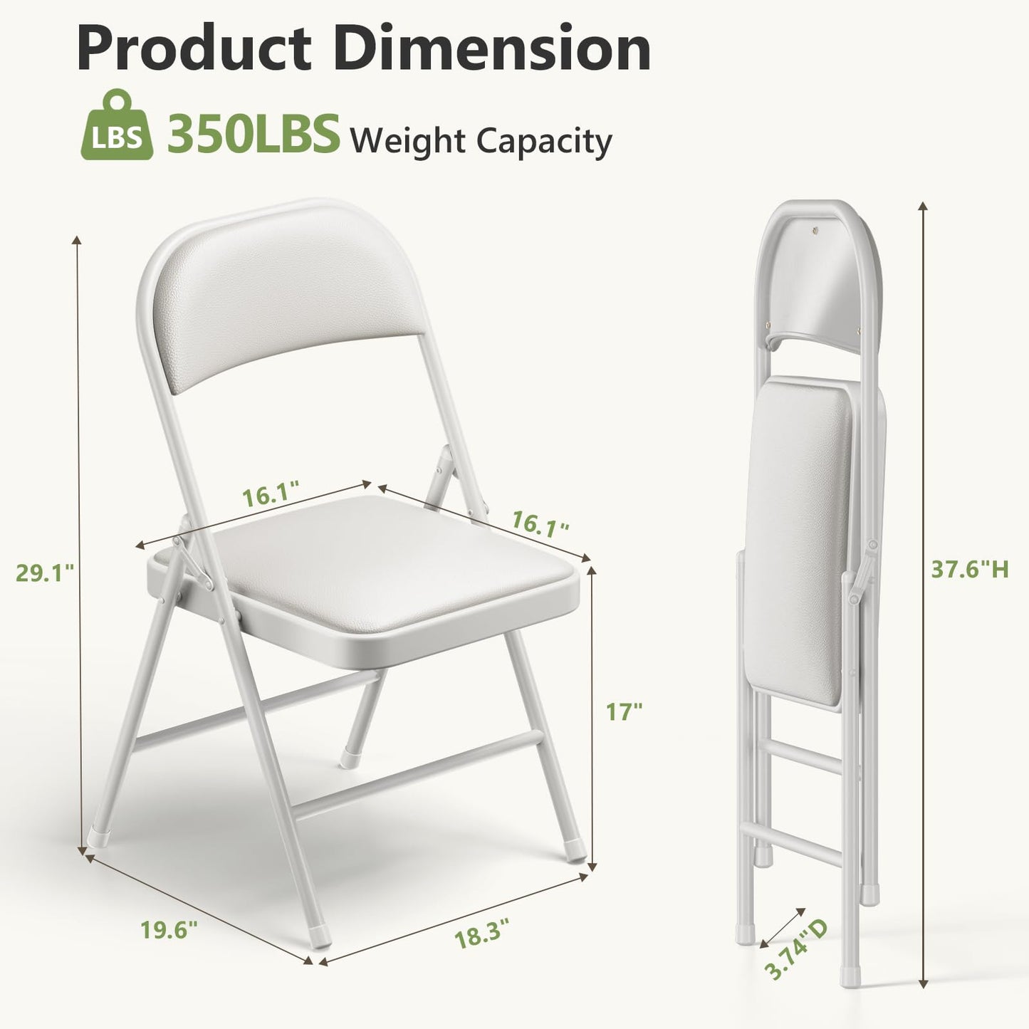 MAKE CHANGES 16 Pack Folding Chairs, PU Leather Folding Dining Chairs with Padded Cushion Seat & Back, Indoor Outdoor Folding Chair Set for Home Office, Parties, Events, Wedding, Extra Guest Seating