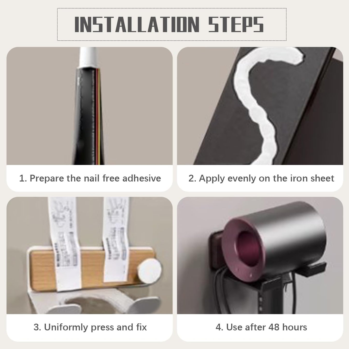 Wall Mounted Hair Dryer Holder with Storage Bag, Drill-Free Adhesive Blow Dryer Holder for Bathroom