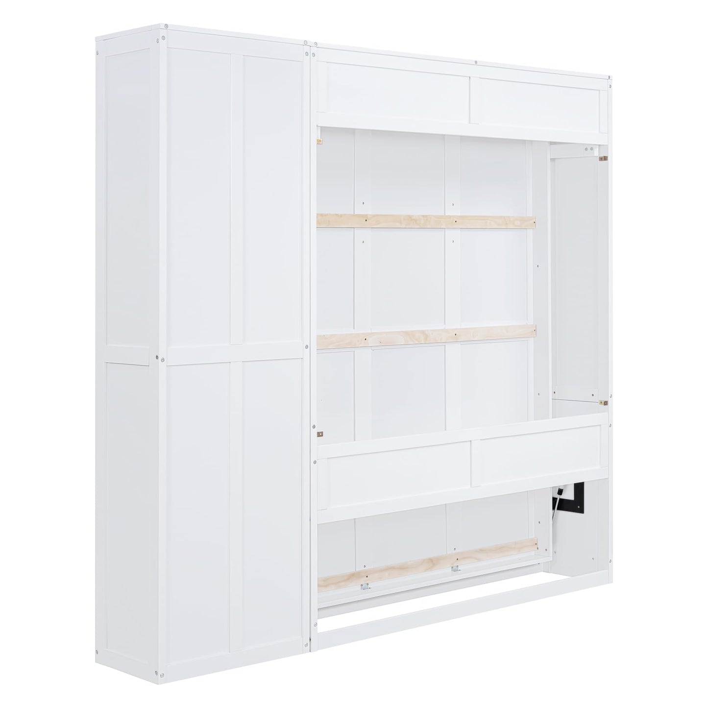 GDFStudio Veatch Wooden Frame Queen Size Bed, Queen Size Murphy Bed with Shelves, Folding Wall Beds with 5 Storage Cabinets, Space Saving, Folded into Cabinet for Guest Room Living Bedroom, White