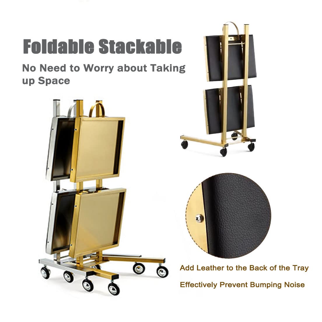 2-Tier Stainless Steel Rolling Cart with Wheels - Versatile Storage Trolley for Kitchen Salon Bedroom & Tattoo Shop -Utility Tray Stand for Easy nization,Golden