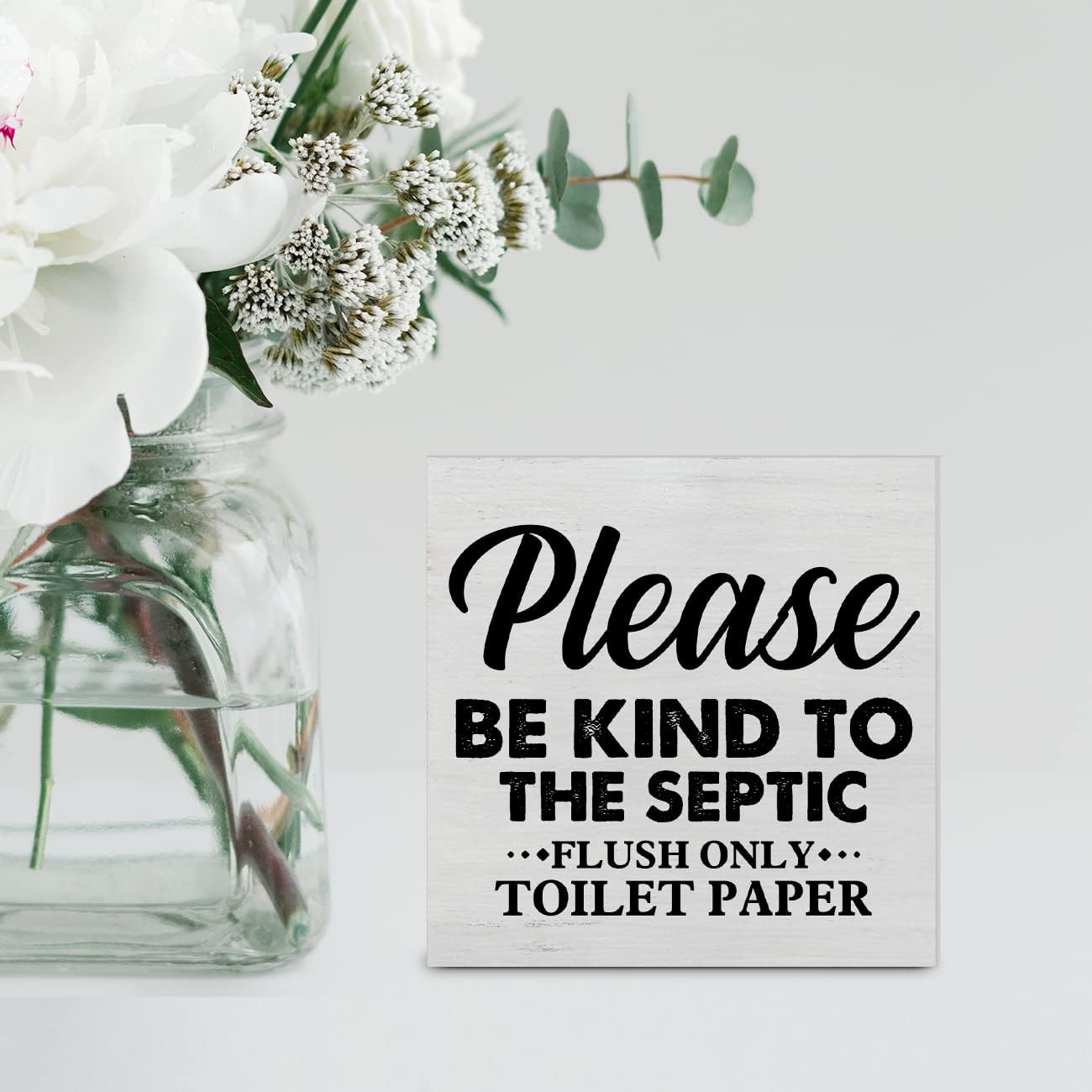 Country Only Flush Toilet Paper Wood Box Sign Decor, Be Kind to the Septic Wooden Box Block Sign for Bathroom Shelf