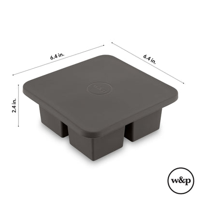 W&P Peak Silicone Extra Large Cube Ice Tray w/ Protective Lid | Charcoal | Easy to Remove Ice Cubes | Food Grade Premium Silicone | Dishwasher Safe, BPA Free