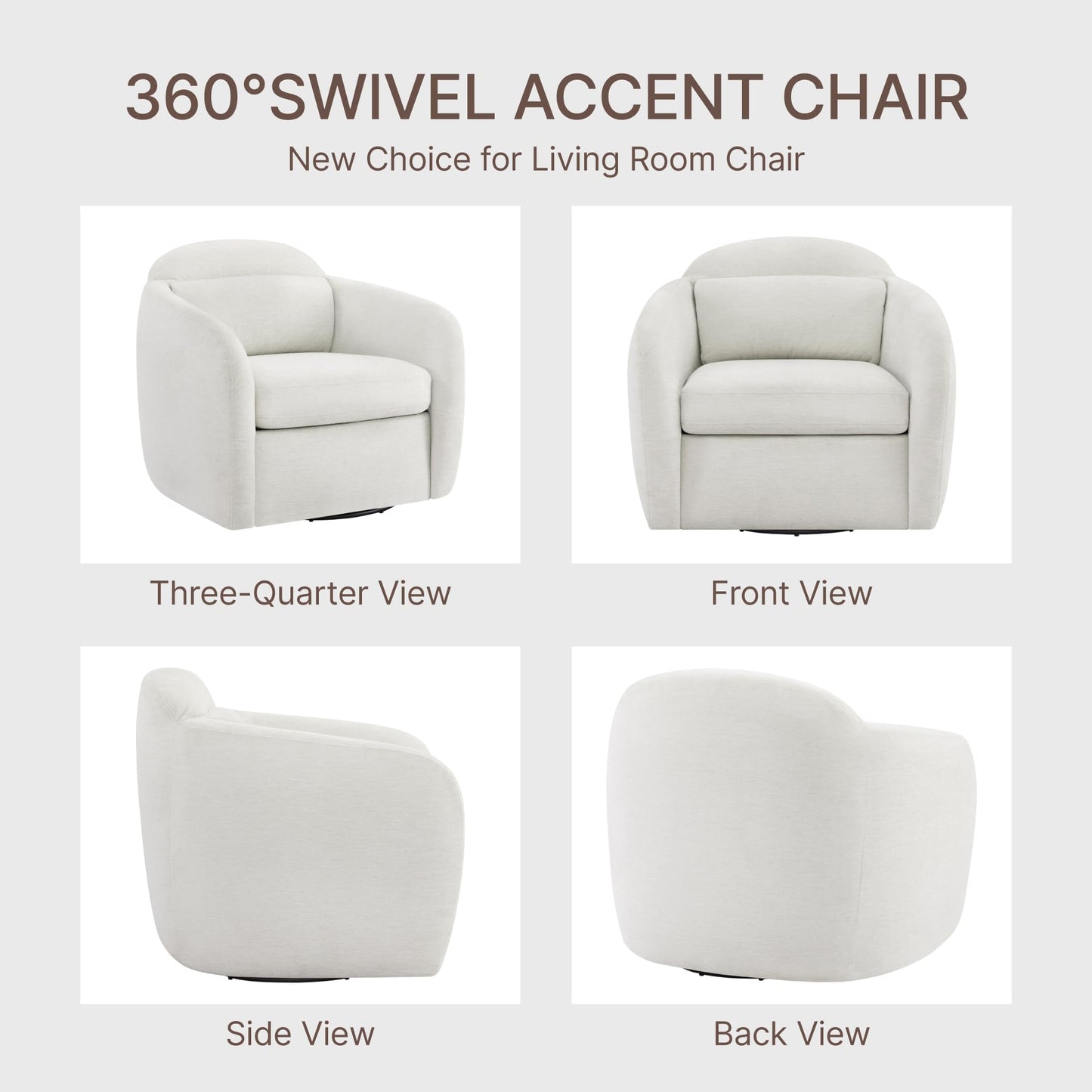 360° Swivel Accent Chair, Comfy Upholstered Barrel Chairs with Pillow, High Back for Bedroom Living Room, Reading Room,Linen