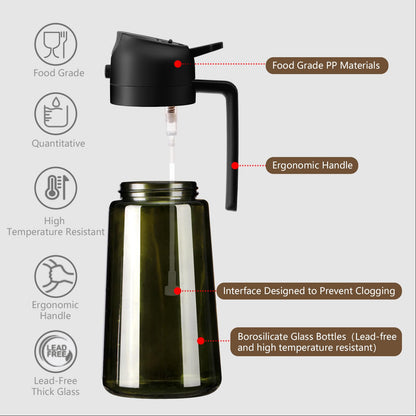 Olive Oil Dispenser and Oil Sprayer – 16oz/470ml Glass Light-Proof Oil Pourer for Kitchen, Air Fryer, Cooking, Salad, and BBQ