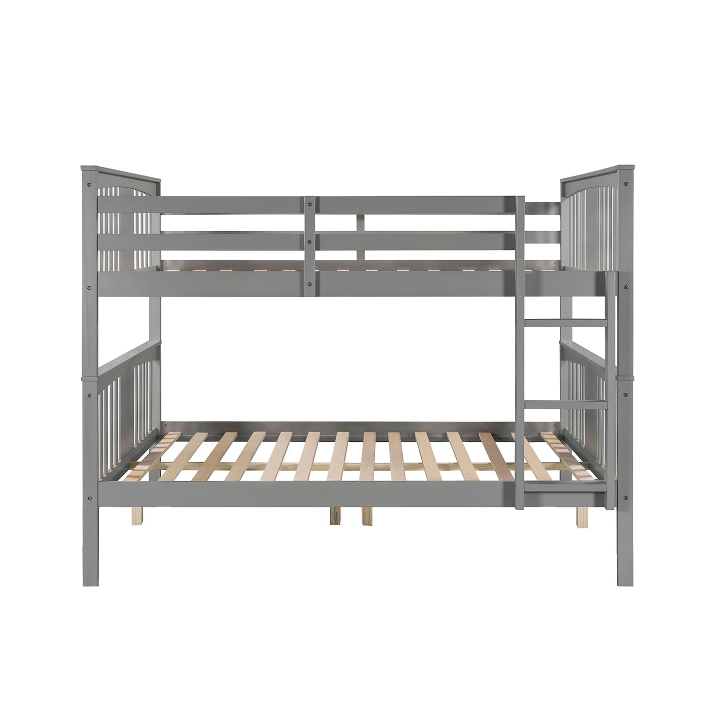 Merax Full Over Full Bunk Bed Convertible to Two Separate Beds, Solid Pine Wood Frame with Safety Guardrail & Headboard/Footboard, Sturdy Durable Design, for Teens/Adults, No Box Spring Needed, Grey