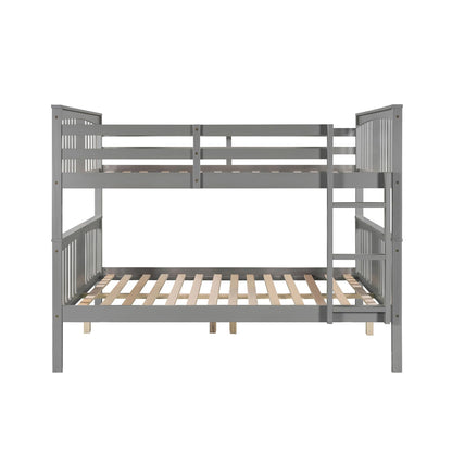 Merax Full Over Full Bunk Bed Convertible to Two Separate Beds, Solid Pine Wood Frame with Safety Guardrail & Headboard/Footboard, Sturdy Durable Design, for Teens/Adults, No Box Spring Needed, Grey