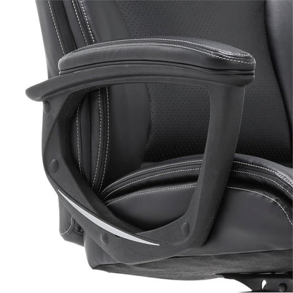 Pemberly Row Faux Leather Modern Swivel Executive Office Desk Chair, Height Adjustable Upholstered Rolling Chair for Meeting Room, Comfortable Computer Chair for Home Office and Study Room, Black