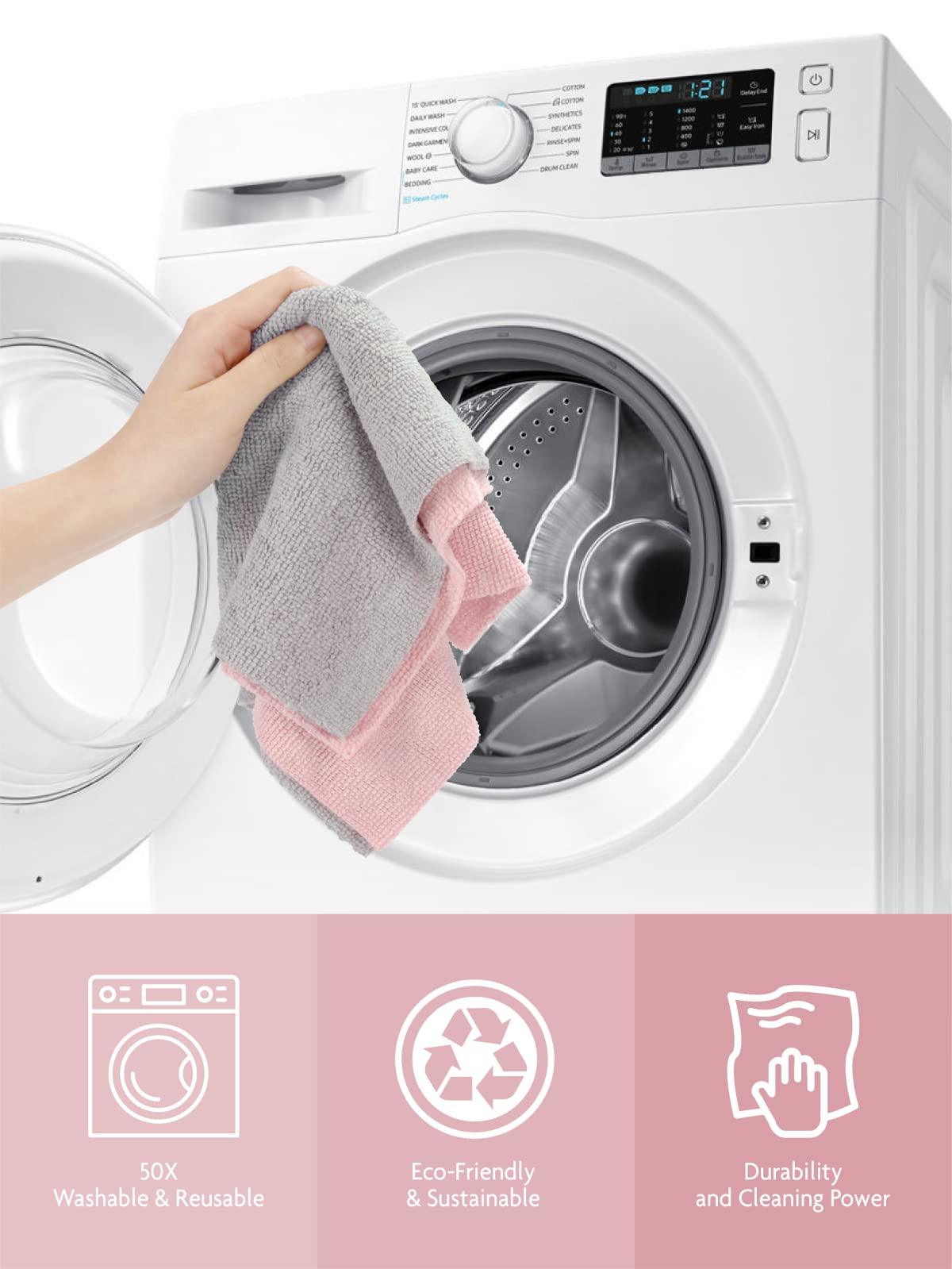 Fantasticlean Microfiber Cleaning Cloth Roll -40 Pack, Tear Away Microfiber Towels, 12" x 12", Reusable, Washable, Lint Free, Ultra Absorbent Dishcloth for Car, Pet, Kitchen Cleaning Supplies (Pink)