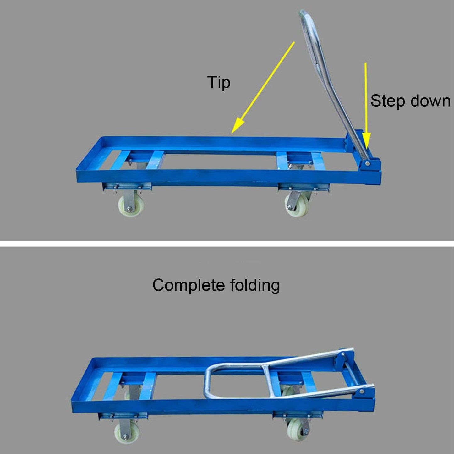 Heavy Duty Foldable Push Cart Dolly with Swivel Handle Flat Bed Platform Truck on Wheels for Warehouse & Garage120x40x34cm Capacity