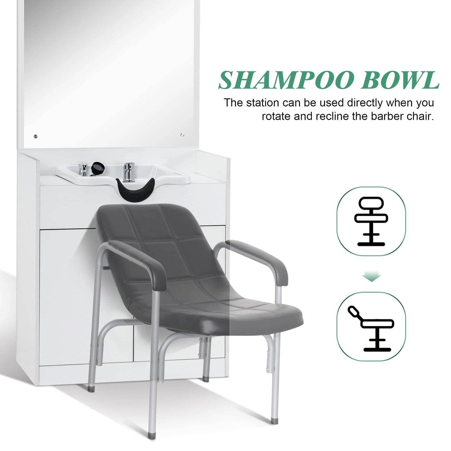 BarberPub Backwash Shampoo Bowl Sink Chair Station with Mirror Salon Styling Cabinet Spa Equipment 3130 (White)