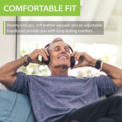 Avantree Aria - Bluetooth Noise Cancelling Over Ear Headphones with Microphone, Detachable Boom Mic for Business Calls, 35H Playtime, Wireless & Wired Headset for Phone PC Computer Laptop