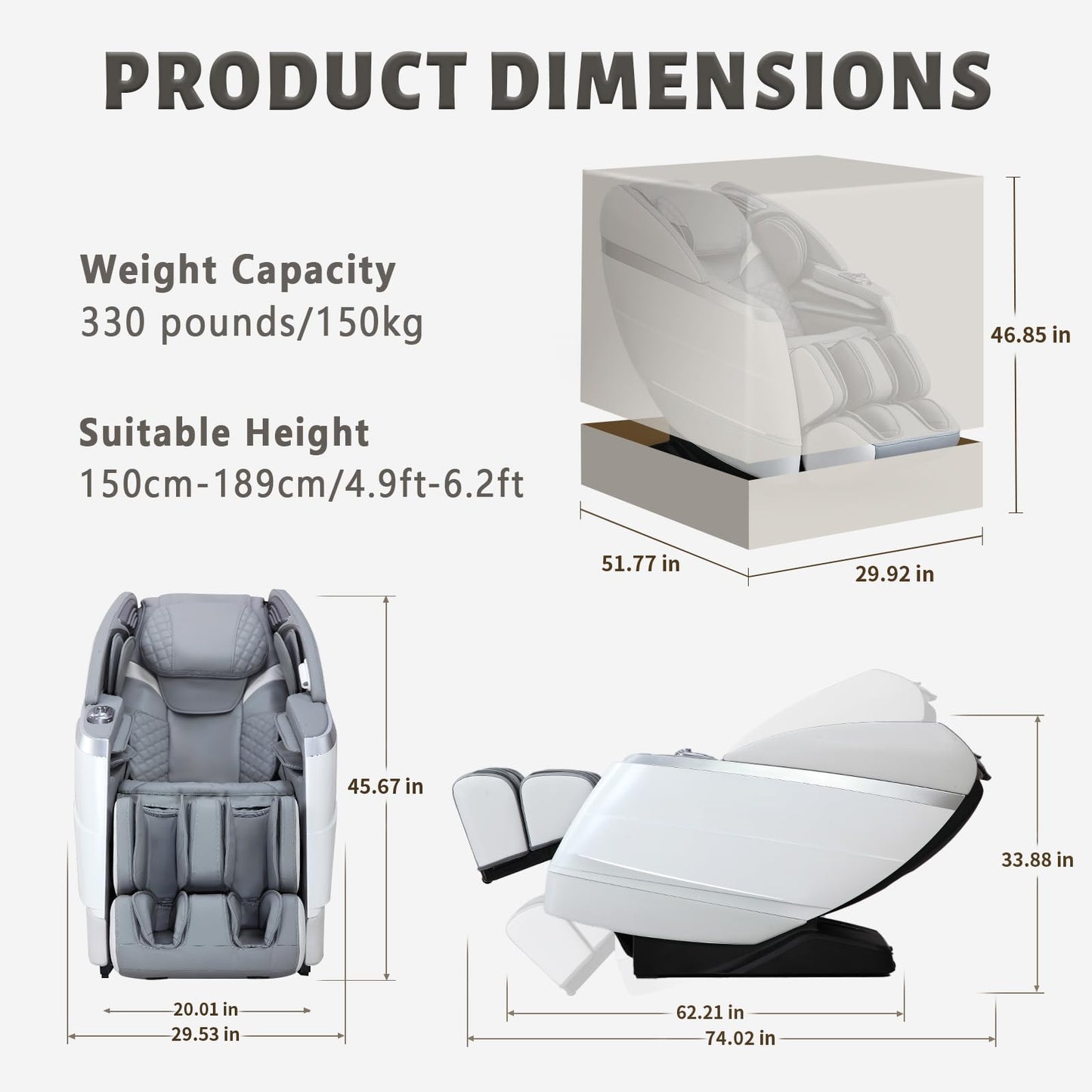 HealthRelife 4D Massage Chair Full Body, 166° Flexible Track, 18 Modes, 11Technique, 36 Airbag Massage, with Yoga Stretch, Foot Massage, Zero Gravity Massage Recliner（Grey）