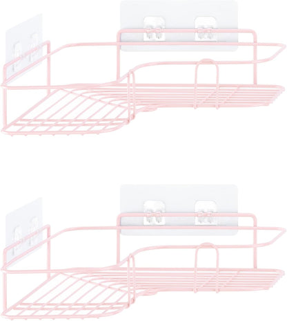 Set 2 Navaris Self Adhesive Shower Caddy - of Bathroom Organizer Shelves for Corner Wall of Bath - Toiletry Shampoo
