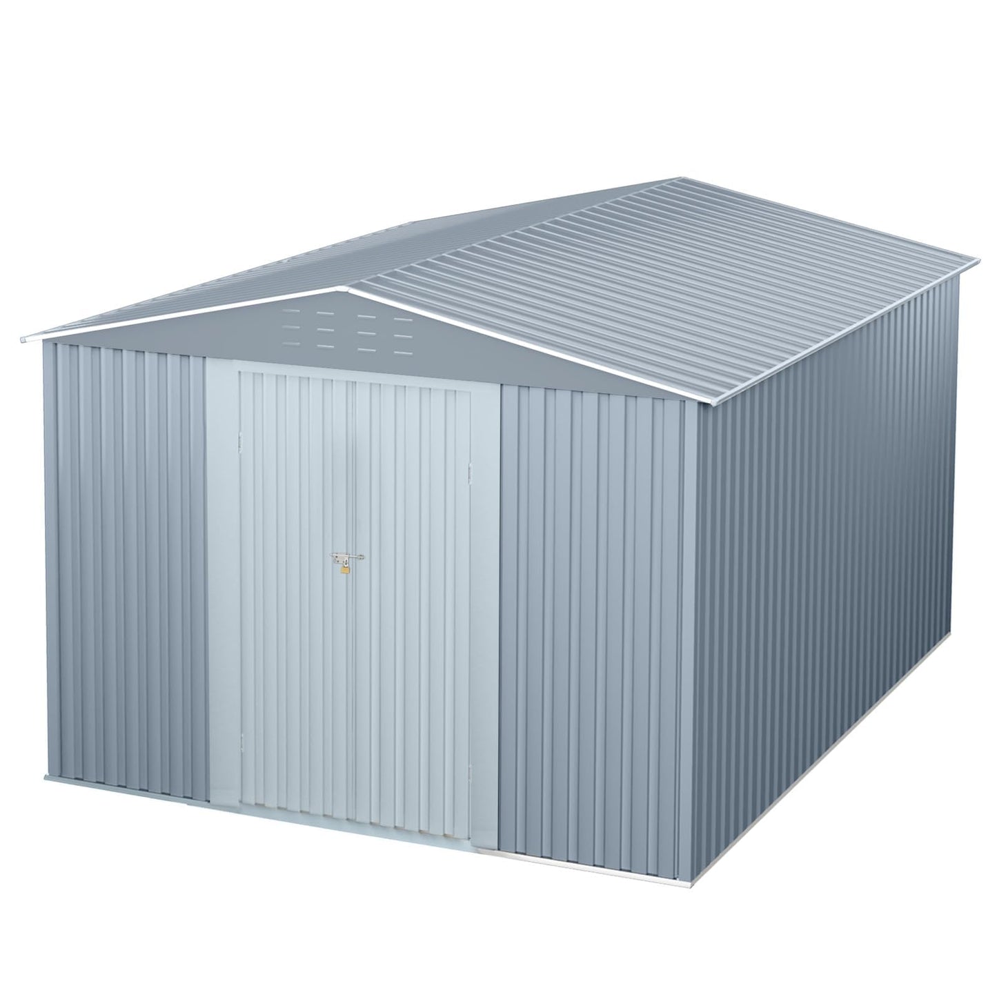 10X12FT Large Metal Outdoor Storage Shed,Galvanized Steel Arden Tool Shed with Lockable Double Doors & Breathable Vent,for Yard Bins/Generator/Wheelbarrow Garden Storage