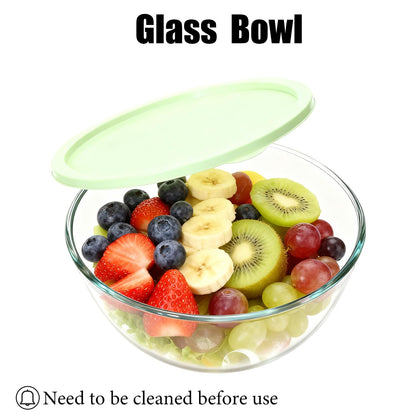 Yuixoseu 4.7 Qt Extra Large Glass Mixing Bowls, Clear Glass Bowl with Lid, Big Salad Bowl for Salad Fruit Bread Storage