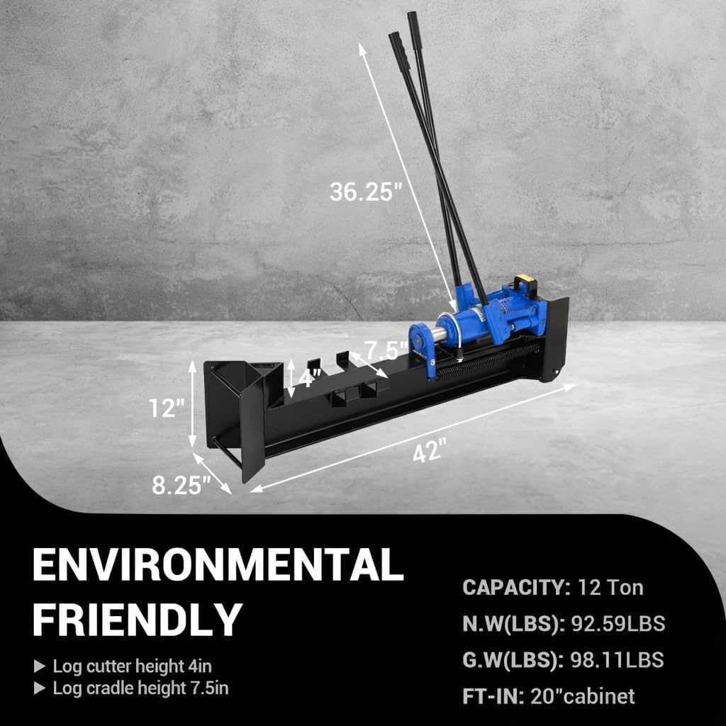 Festisoul 12 Ton Hydraulic Log Splitter, Manual Wood Splitter with 2 Speed Operation and Built in Wheels, Hand Powered Log Cutter for Firewood Processing, Steel Construction, Max 18.7 Inch