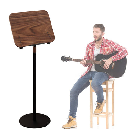 JOMRTS Wood Music Book Stand, High Stability Sheet Music Stand with Spring Book Clip, Retro, Walnut Color, Station for Conductors, Height Adjustable 64-122cm, Durable