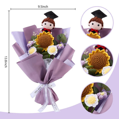 ORIGACH DIY Crochet Graduation Bouquet with Personalized Doll Kit for Beginner Adults Handmade Crochet Sunflower Bouquet & Graduate Girl Doll for Graduation Gift, Teacher Appreciation Gifts