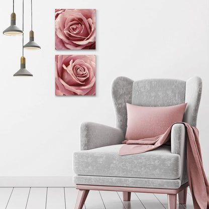 Gardenia Art Pink Rose Close Up Canvas Wall Art, 2 Piece Blush Pink Floral Paintings for Living Room or Office 12"x12"