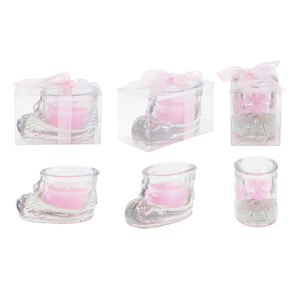 12 Lunaura pcs Scented Baby Powder Pink Glass Baby Bootie Container Candles, Palm Wax Candle, Baby Shower Gifts