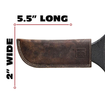 Knapp Made Bourbon Brown 5.5” Extra Thick Leather cast Iron Skillet Handle Covers - Pot Handle Covers, Double Layered Double Stitched, Slides On and Off Easily onto Metal Skillet Grips.