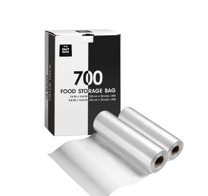 8"x12" & 10"x14" Quart & Gallon Plastic Produce Bags on a Roll- 350 Bags Each (700 Bags), Clear Grocery & Bread Bags, Food Contact Safe (Small & Medium)
