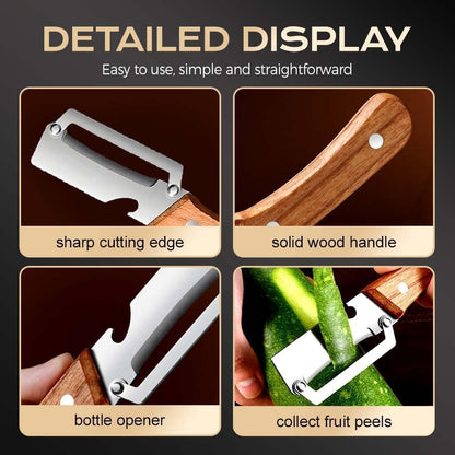 Zero Snag Wooden Peeler, Multifunctional Vegetable Peeler, Stainless Steel Blade Peeler with Wooden Handle, Non-Slip Fruit Peeler for Kitchen (2PCS)