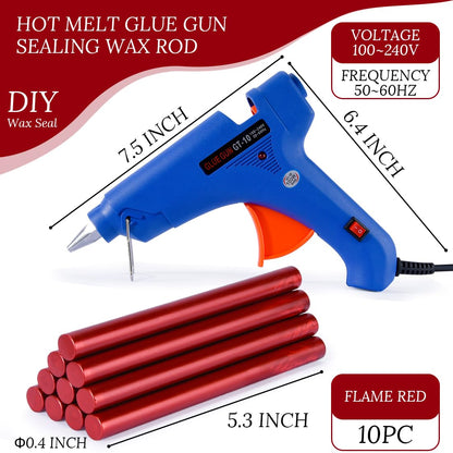 MEDIEVAL Red Wax Seal Glue Gun Kit: 10Pc Blood Red Sealing Wax Sticks & Gun