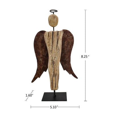 Veclotch 8.25“H Rustic Wood Angel Figurine Hand Craved Sculpture Table Top Decoration Farmhouse Statue Home Decor Memorial Gift