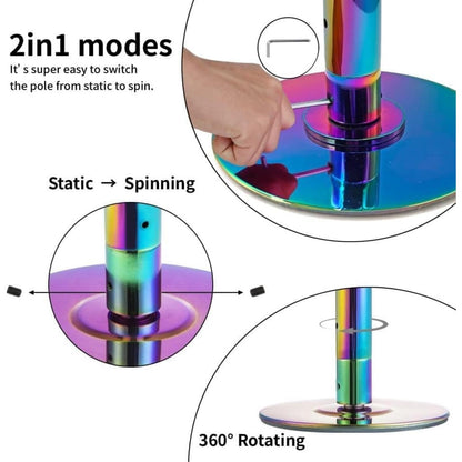 Portable Removable Pole with Ceiling Mount, Spinning/Static Mode, Fitness Equipment for Dancers & Beginners