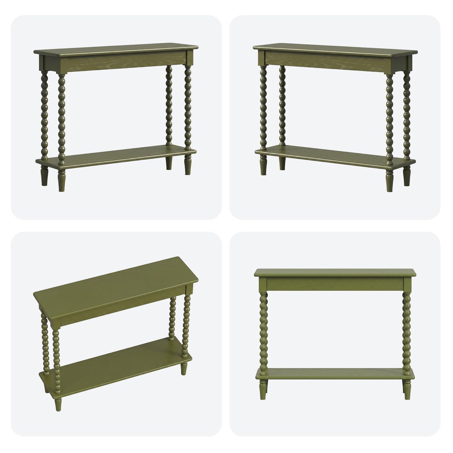 NKGIAG 45'' Vintage Console Table, 100% Solid Wood Tall Entryway Table with 2-Tier Storage for Entrance, Hallway, Foyer, Living Room, Narrow Couch Table Behind Sofa, Minimal Assembly, Green